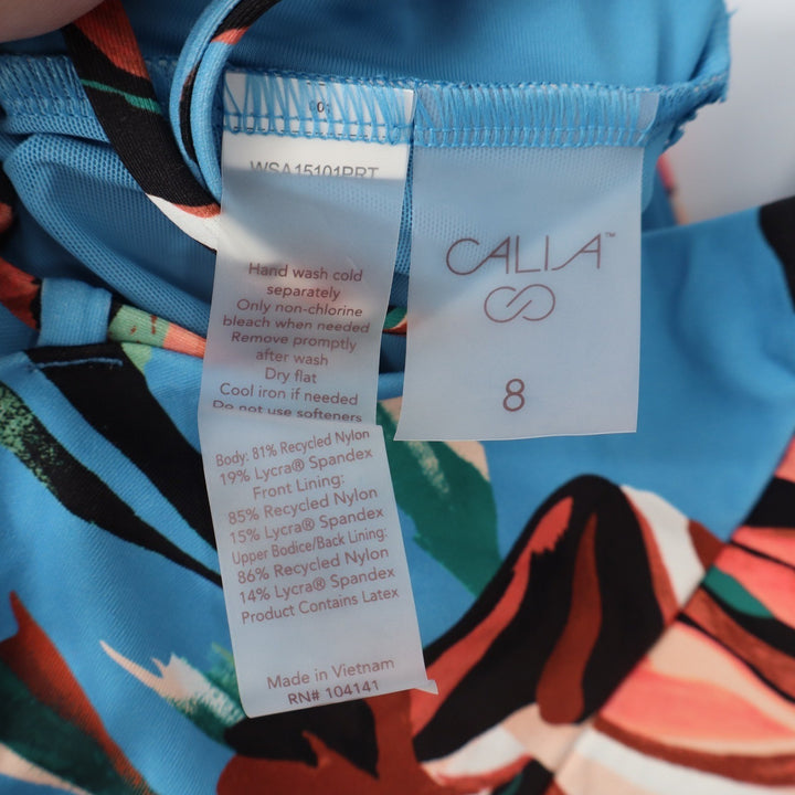 Calia Triangle Strappy Back One Piece Swimsuit Blue Floral Size 8