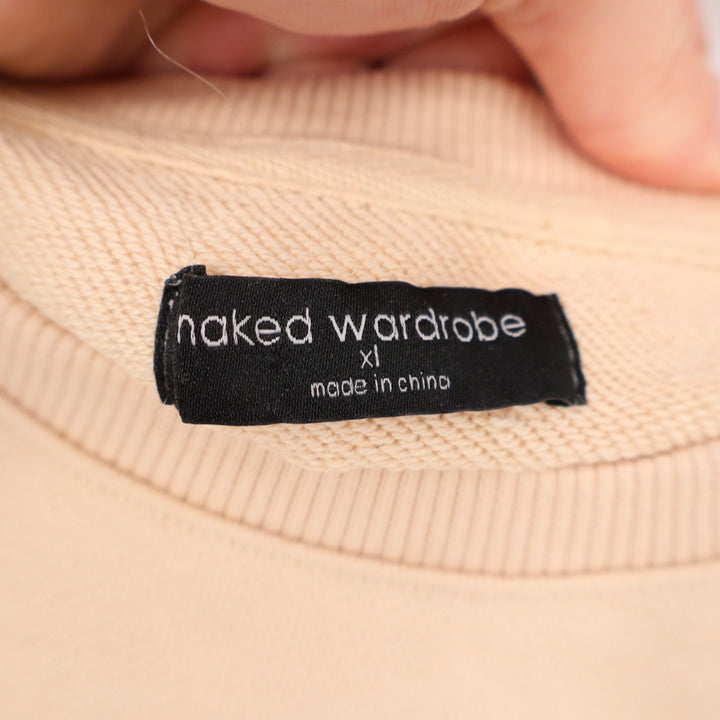 Naked Wardrobe Cropped Sweatshirt XL Beige Nude Raw Hem Long Sleeve