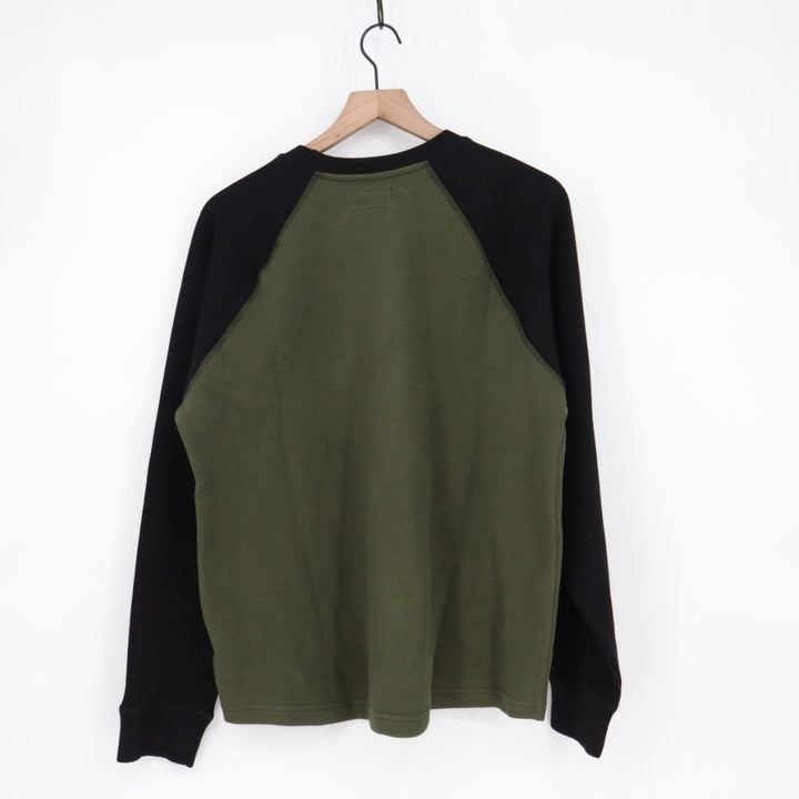 American Giant French Rib T-Shirt Mens L Olive Black Colorblock Raglan Sleeve