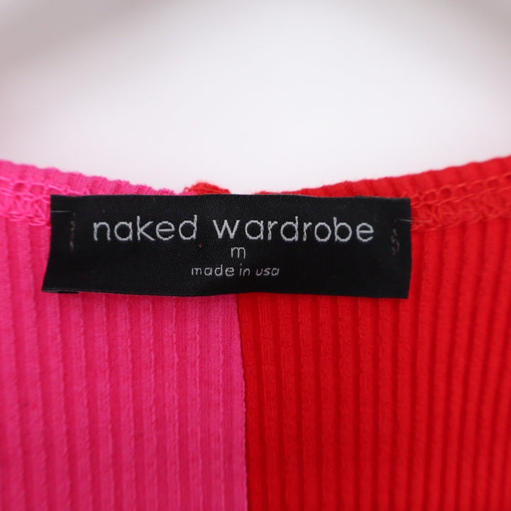 Naked Wardrobe Pink Red Colorblock Ribbed Bodycon Racerback Midi Dress M