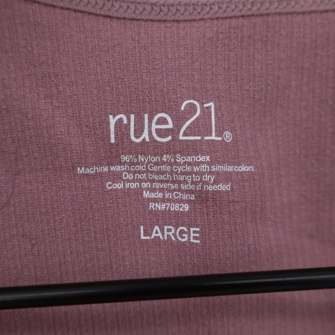 rue21 Womens Mauve Ribbed V-Neck O-Ring Short Sleeve Crop Top Large