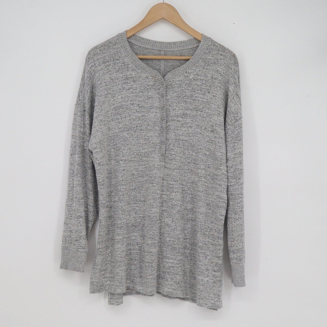Abercrombie & Fitch Womens XL Soft A&F Cozy Henley Top Grey Marled Long Sleeve
