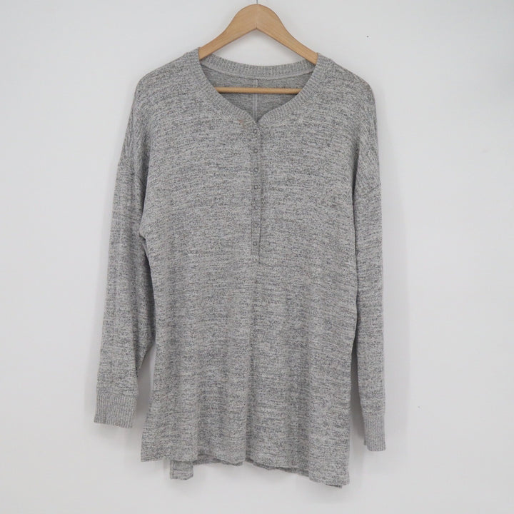 Abercrombie & Fitch Womens XL Soft A&F Cozy Henley Top Grey Marled Long Sleeve