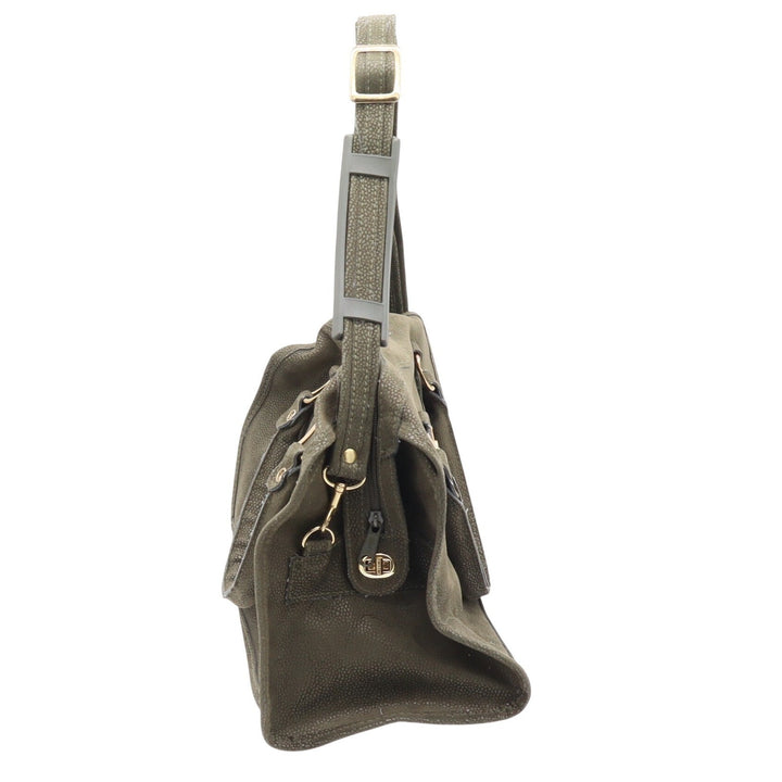 Verdi Satchel Bag Womens OS Olive Green Textured Gold Hardware Strap Good
