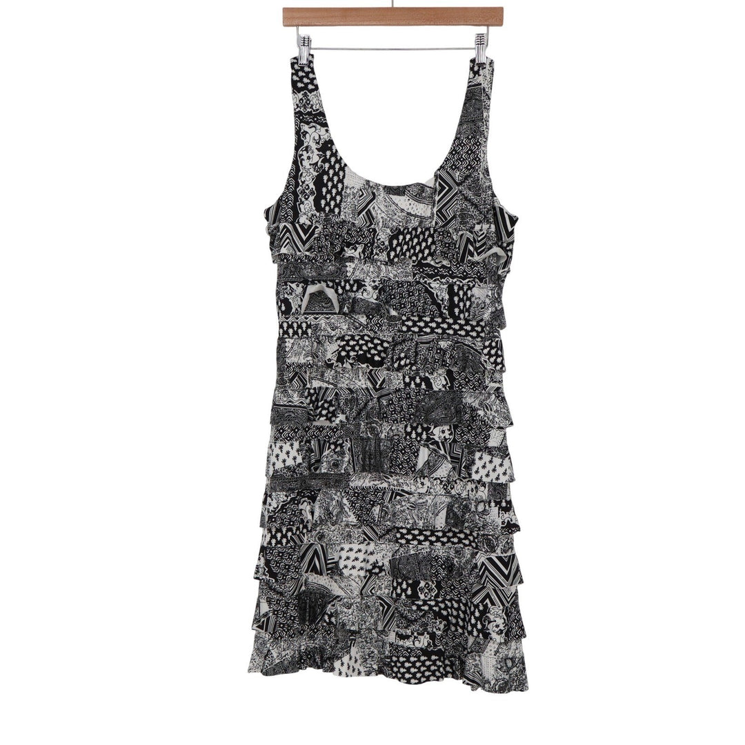 Tango Mango Collection Black White Tiered Ruffle Mixed Print Tank Dress XL