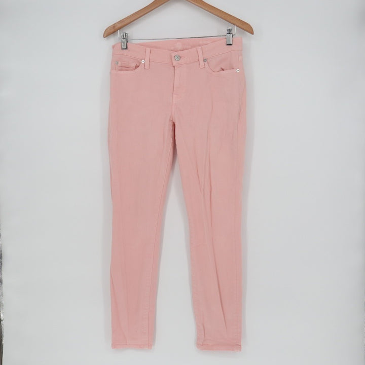 7 For All Mankind Jeans Womens 27 Pink Denim Cotton Stretch Mid Rise Skinny Leg