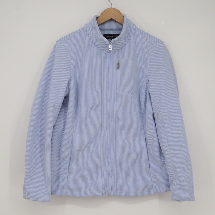 Andrew Marc Mens Medium Light Blue Ribbed Full Zip Fleece Jacket Mock Neck