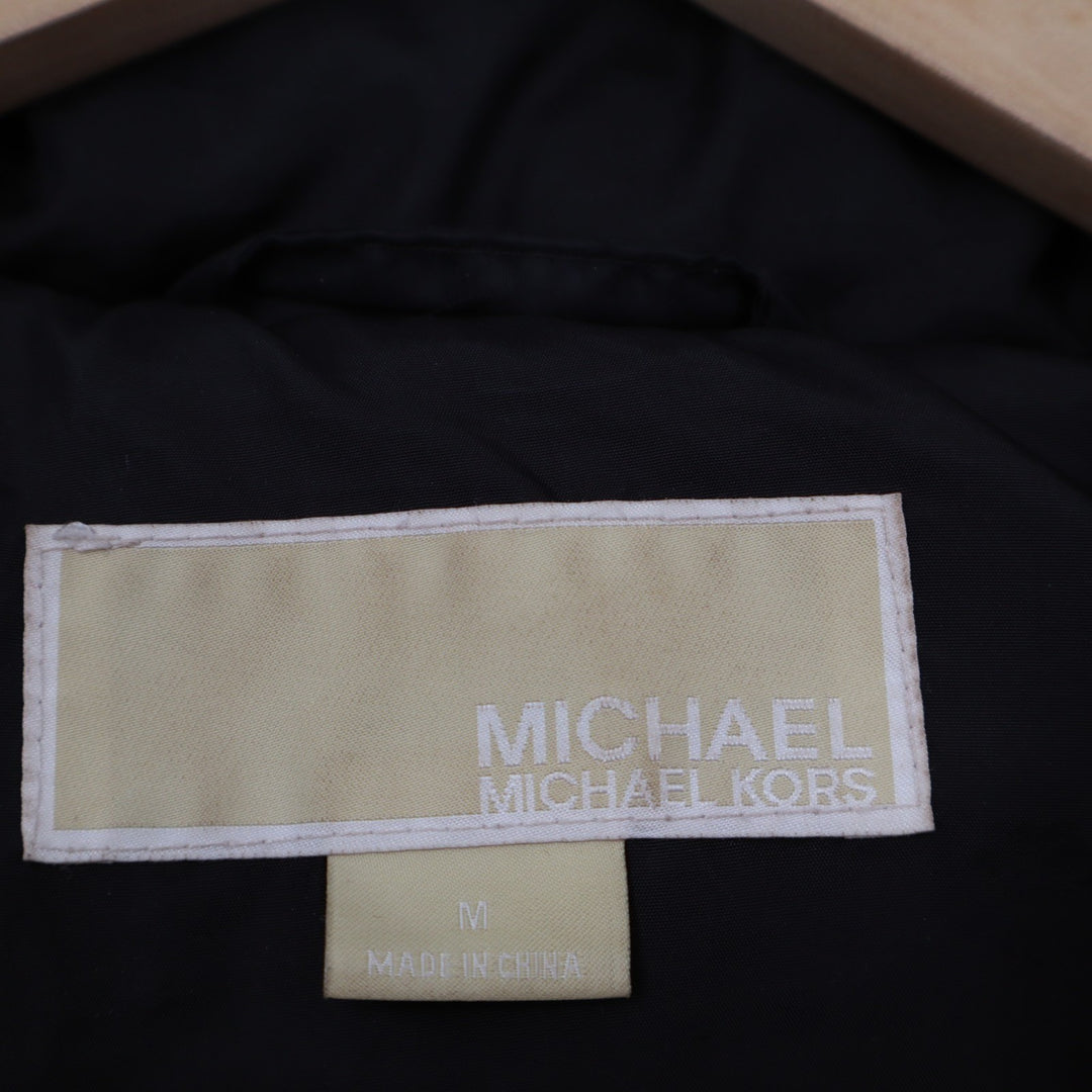 Michael Kors Puffer Jacket Womens M Black Full Zip Pockets Snap Up Long Sleeve