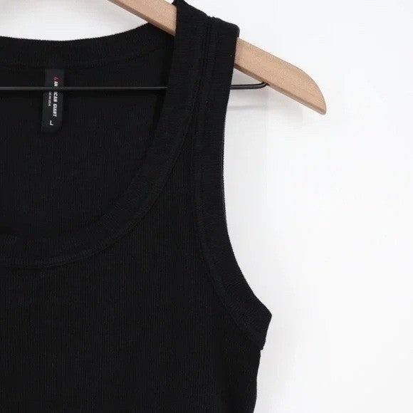 American Giant Ribbed Tank Womens Large Black Cotton Stretch U Neckline Summer