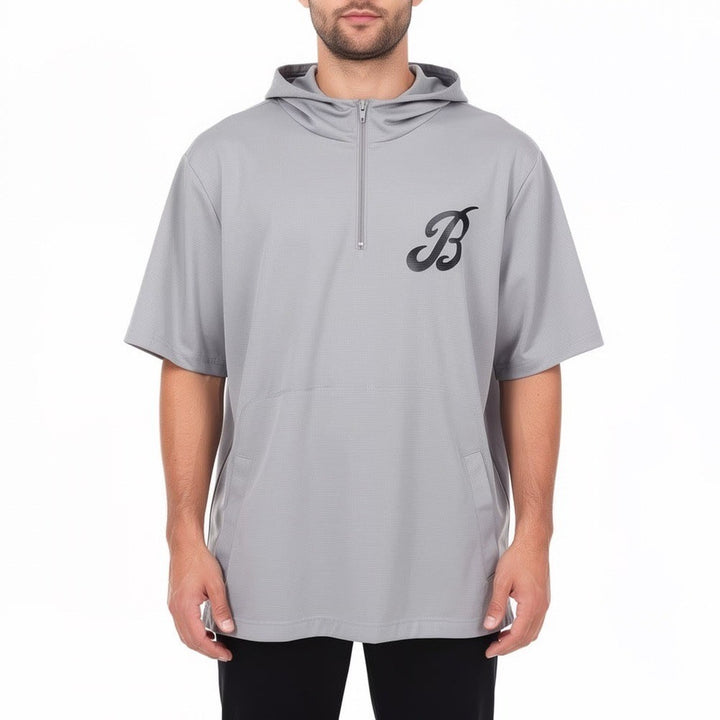 Baseballism Bat Bros BP Tee Mens Large Grey Short Sleeve Quarter Zip Hoodie New