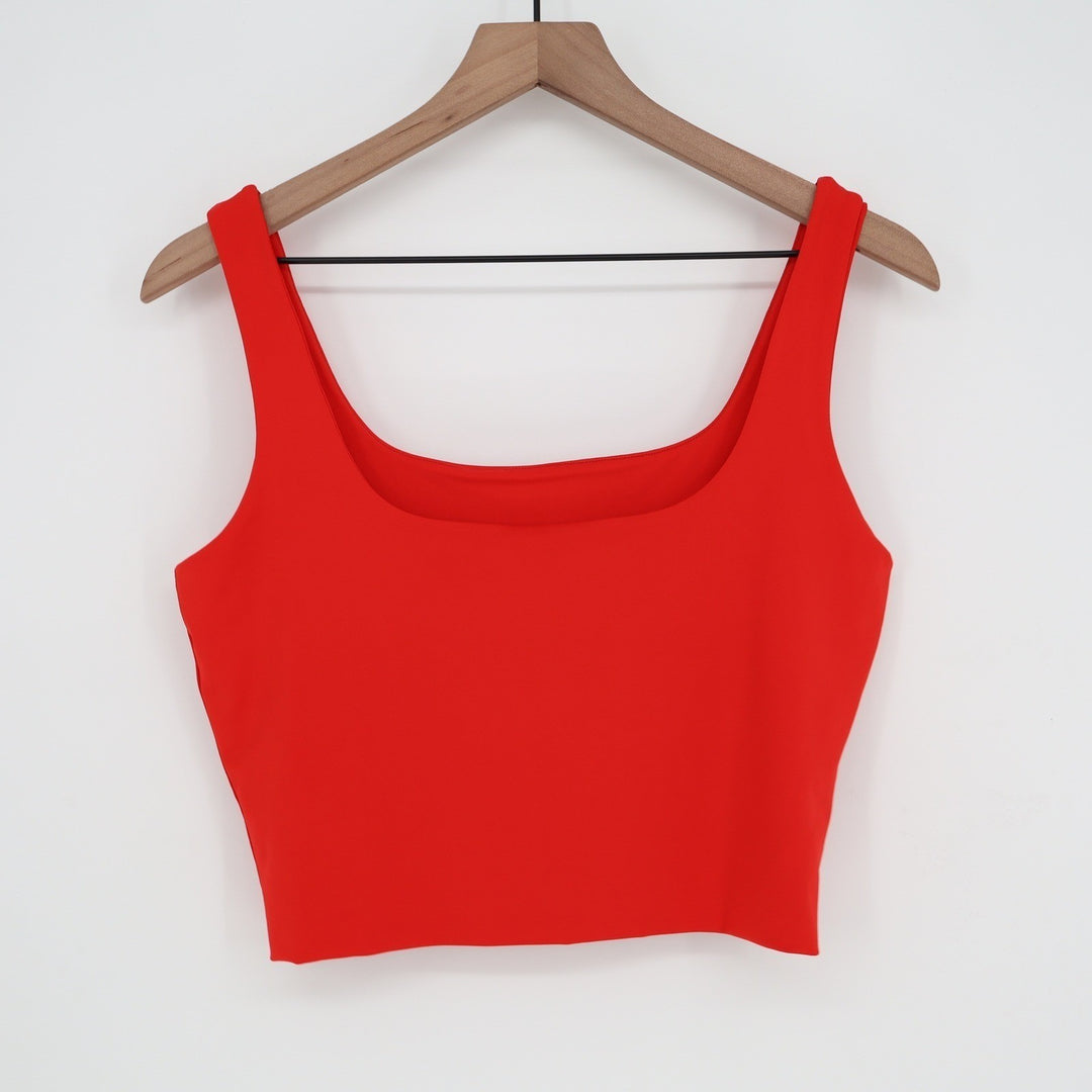 Red Square Neck Crop Tank Top Sleeveless Stretch Slim Fit Large