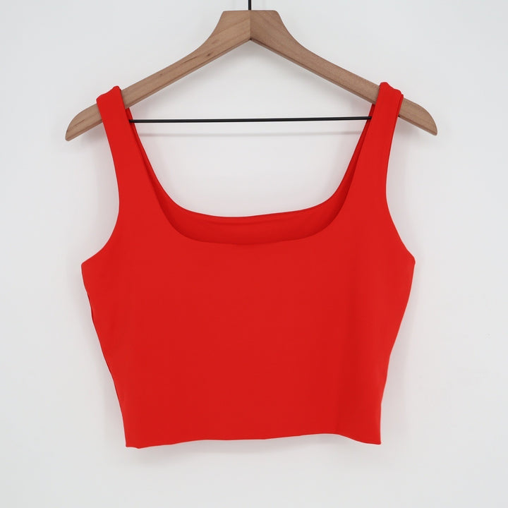 Red Square Neck Crop Tank Top Sleeveless Stretch Slim Fit Large