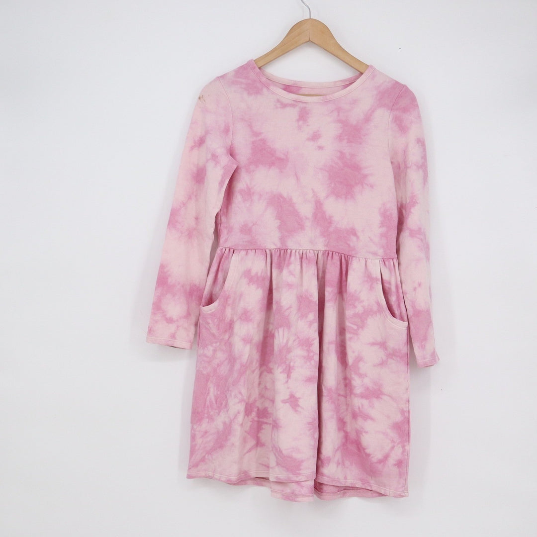 Cat & Jack Girls XL 14 Pink Tie Dye Long Sleeve Pocket Dress Fit & Flare