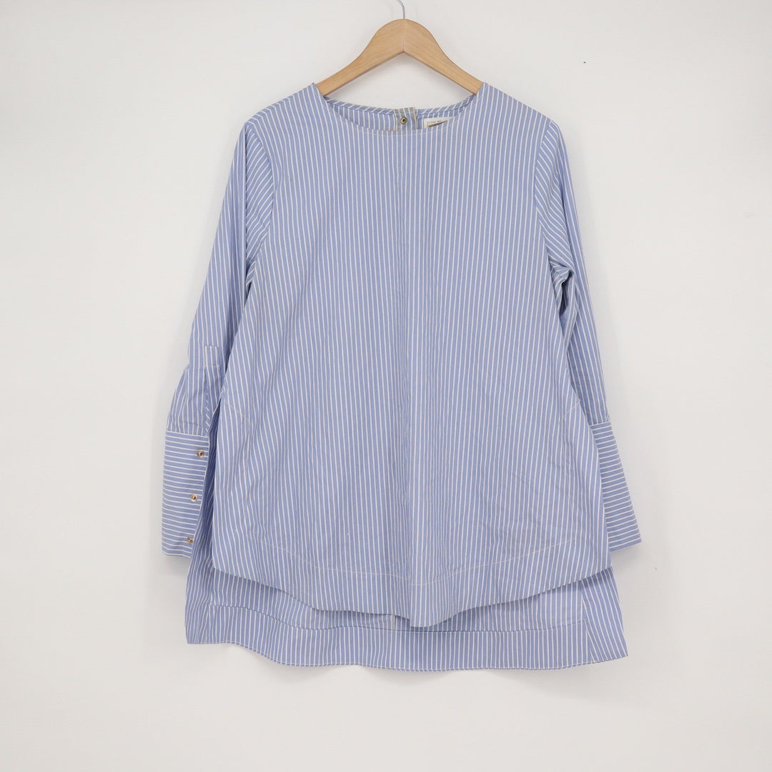 For The Republic Womens Blue White Striped Layered Hem Tunic Top Size M