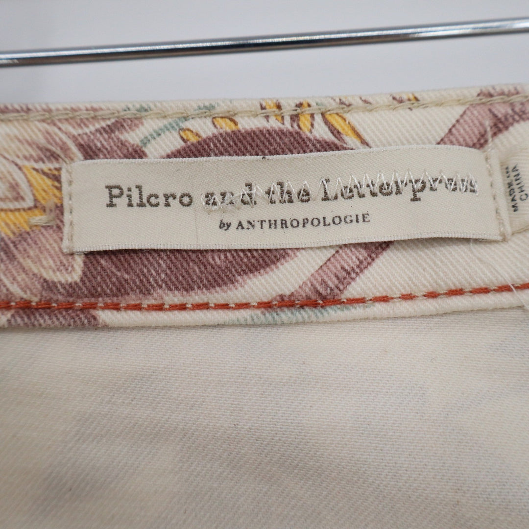 Pilcro Anthropologie High Rise Trouser Bootcut Floral Pants Mauve Cream 27
