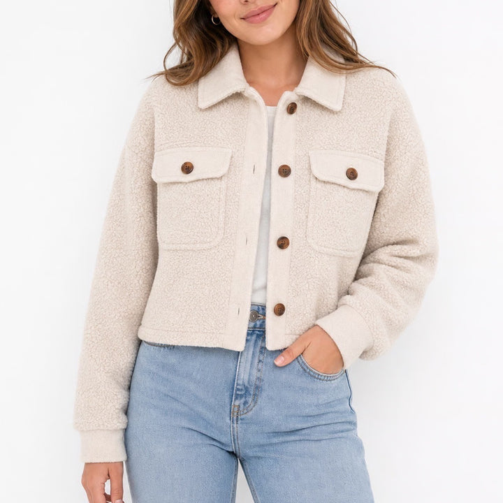 Hippie Rose Cream Faux Fur Teddy Shacket Cropped Button Front Jacket XL
