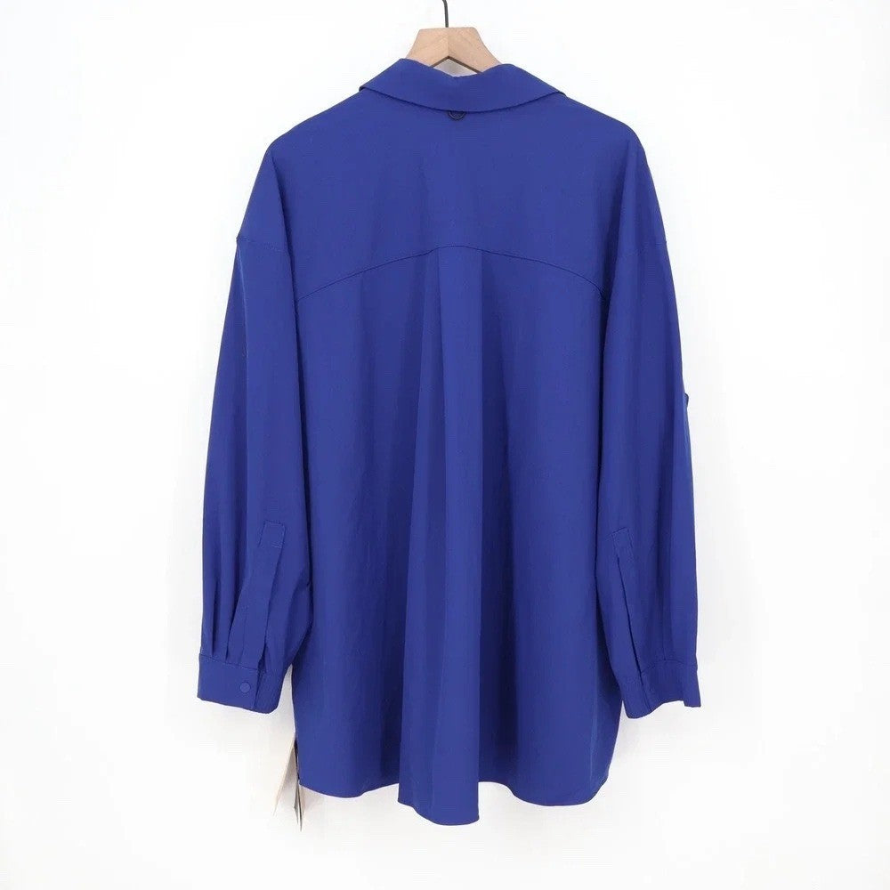 Nike 24.7 Dri-FIT Womens XL Royal Blue Button Up Shirt Oversized