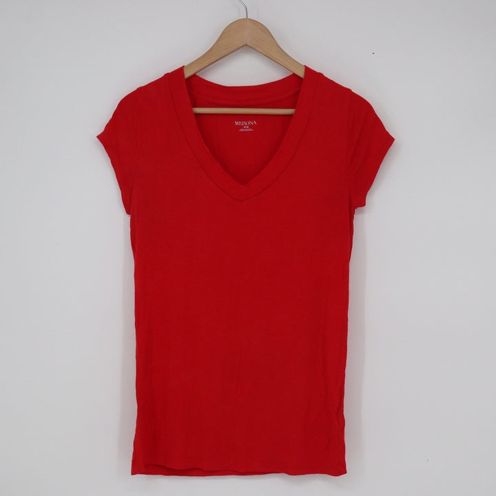 Merona Womens Red Short Sleeve V-Neck Stretch Rayon Blend T-Shirt Size M