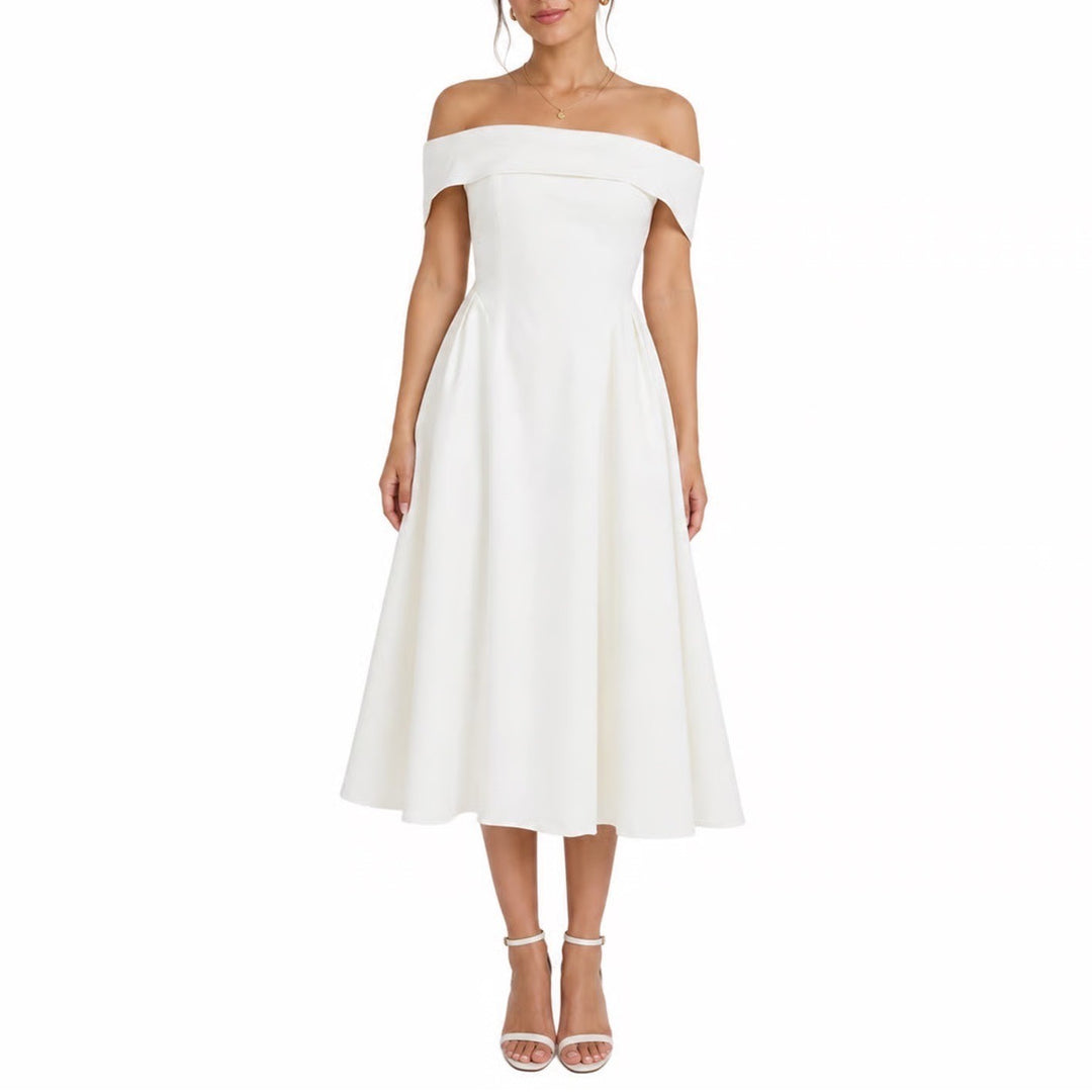 ZESICA White Off The Shoulder Midi Dress XL New With Stains
