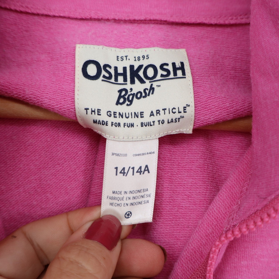 OshKosh B'gosh Sweatshirt Girls 14 Quarter-Zip Pink Kangaroo Pocket Excellent