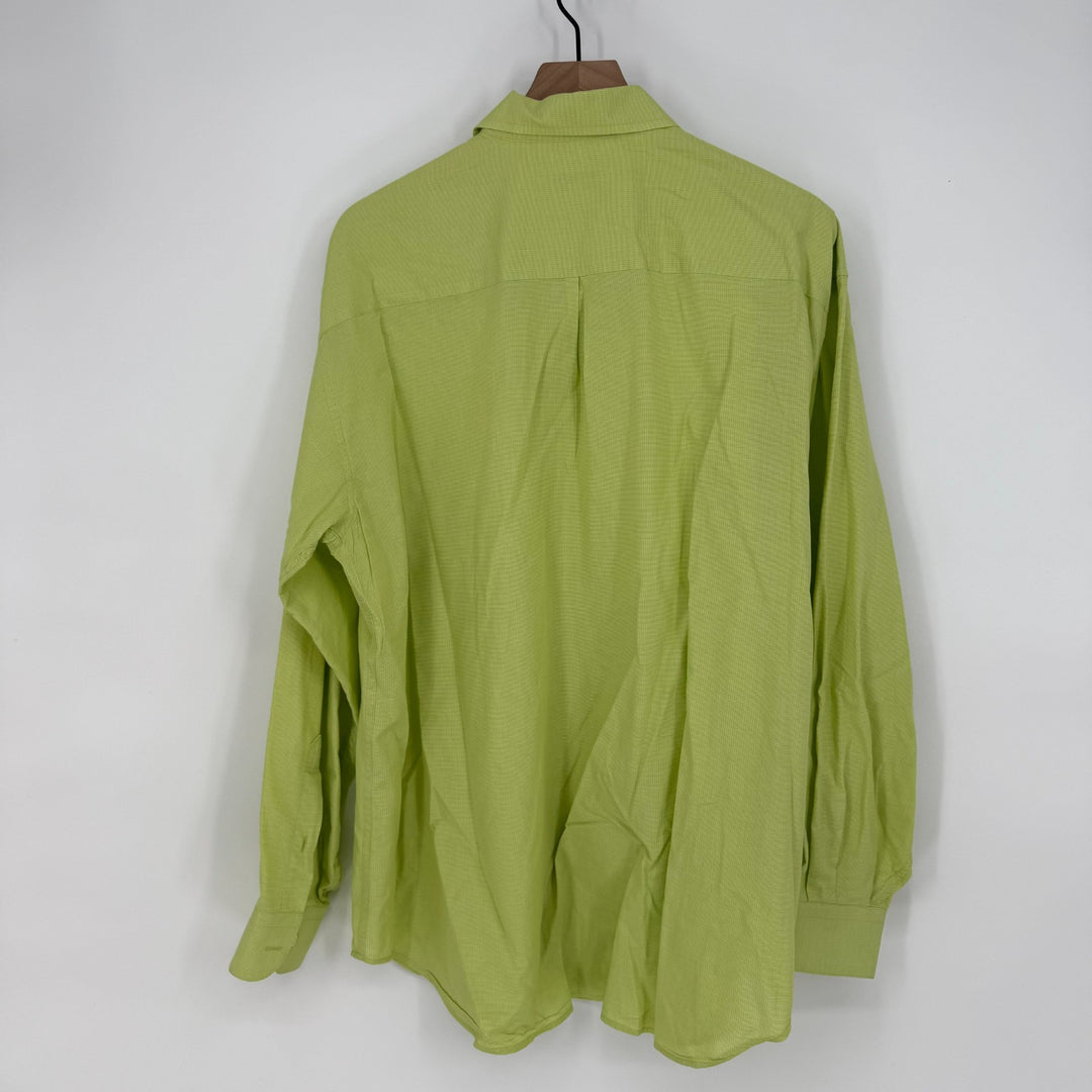 Claiborne Dress Shirt Mens 16.5 Lime Green Check Cotton Pocket Button Up Formal