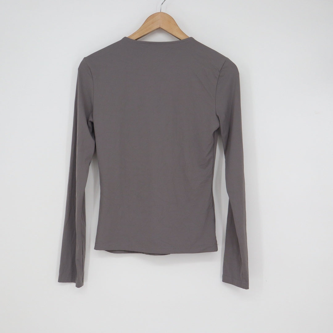 Charcoal Gray Long Sleeve Crew Neck Slim Fit Stretch Top Size S