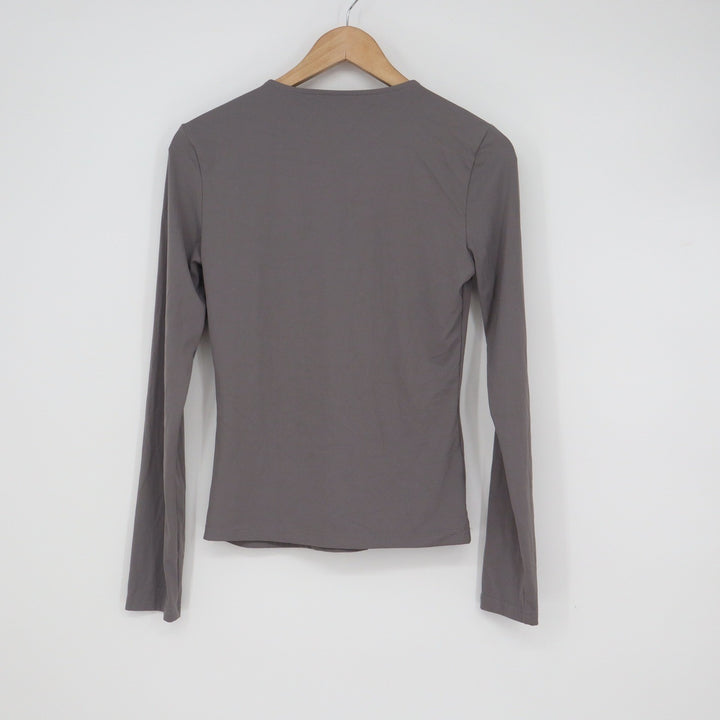 Charcoal Gray Long Sleeve Crew Neck Slim Fit Stretch Top Size S