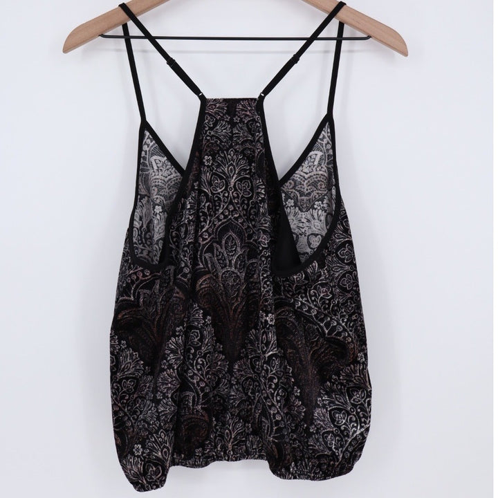 Juniper Blu Black Paisley Print Burnout Camisole Tank Top Size L