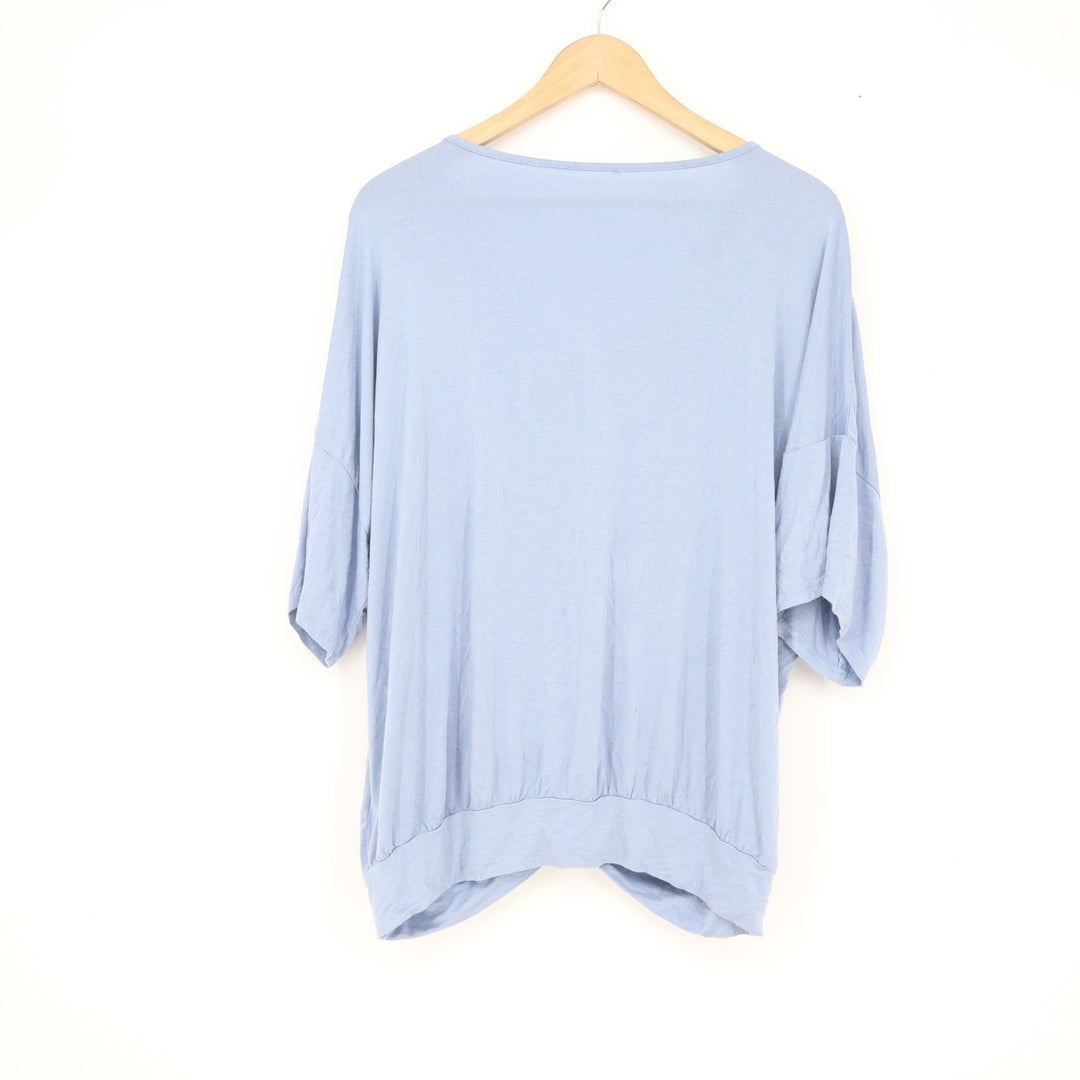 Light Blue V-Neck Twist Front Knot Relaxed Fit Blouse Top Size M