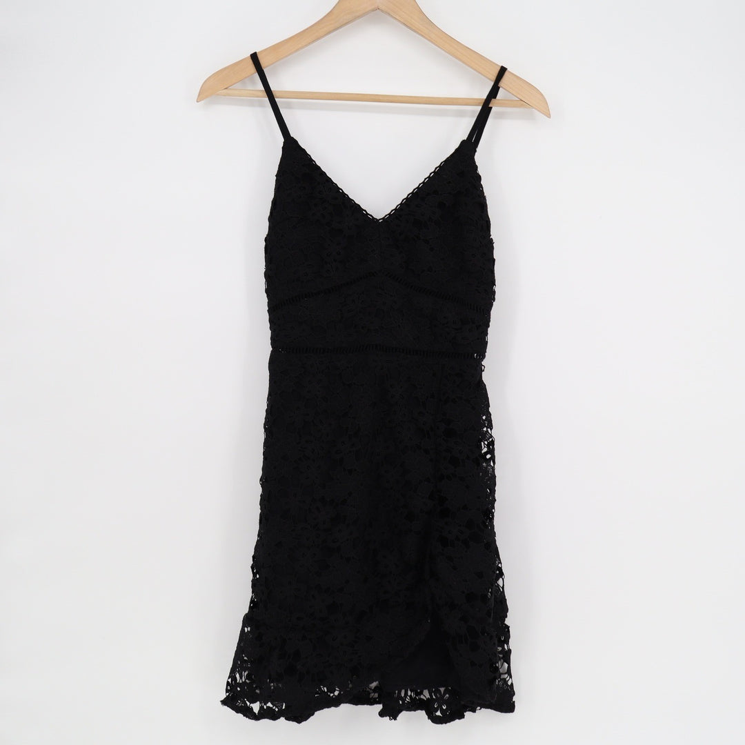 Abercrombie & Fitch Black Floral Lace Mini Dress V-Neck Smocked Back Small