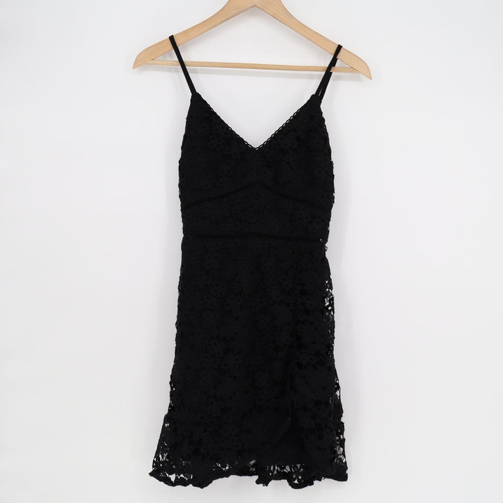 Abercrombie & Fitch Black Floral Lace Mini Dress V-Neck Smocked Back Small