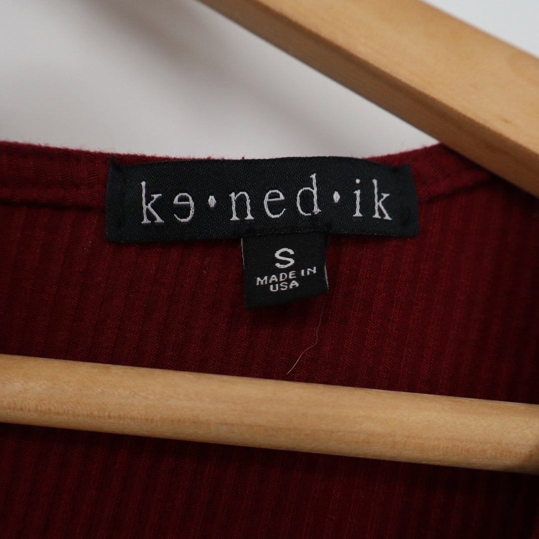 Kenedik Burgundy Ribbed Long Sleeve Empire Waist Mini Dress Small USA Made