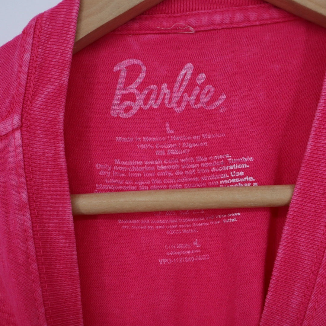 Barbie Pink Mineral Wash Cropped Graphic T-Shirt Logo Cotton Large
