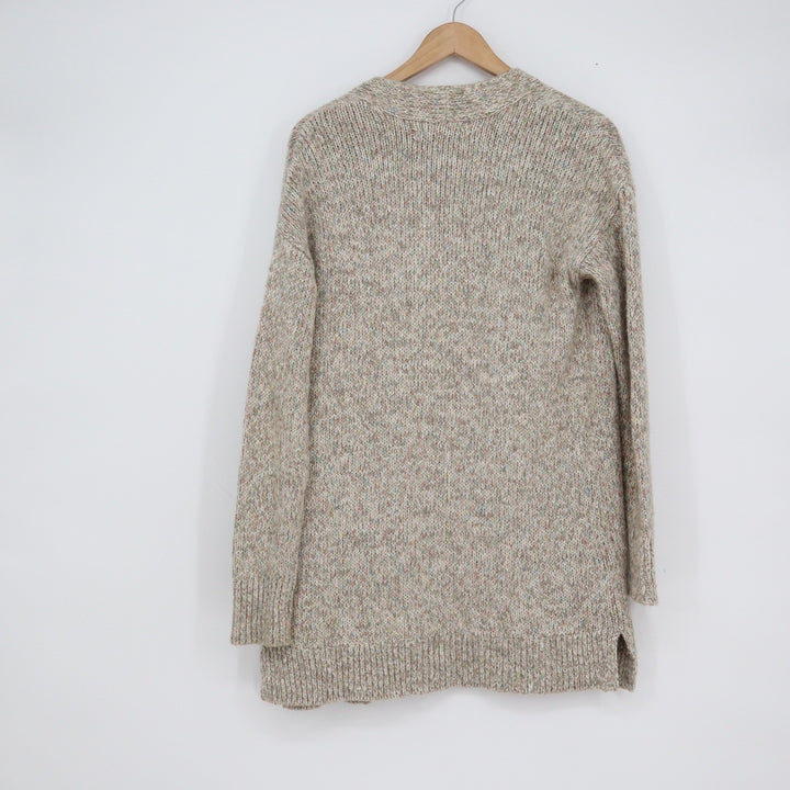 LOFT Womens Small Open Front Marled Cardigan Sweater Oatmeal Beige Multi
