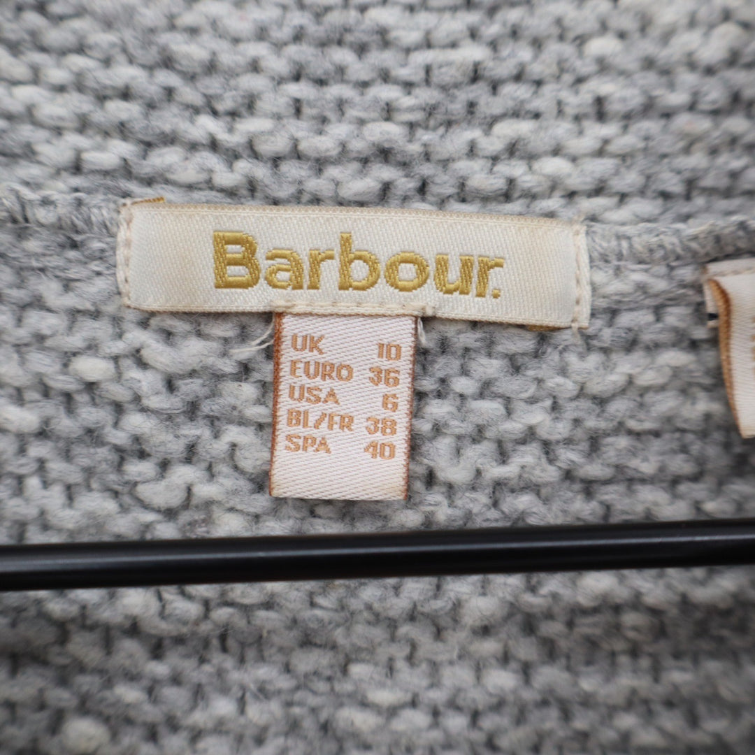 Barbour Malvern Roll Collar Grey Marl Textured Knit Sweater Pockets