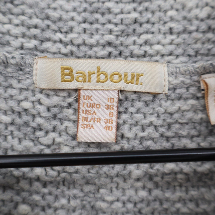 Barbour Malvern Roll Collar Grey Marl Textured Knit Sweater Pockets