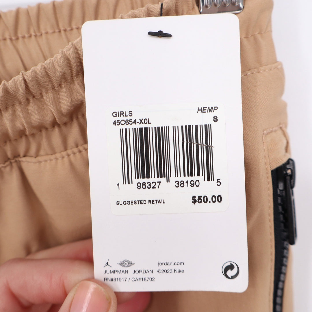Jordan Girls Hemp Utility Cargo Joggers Tan Beige 45C654-X0L Small 8-10 NWT