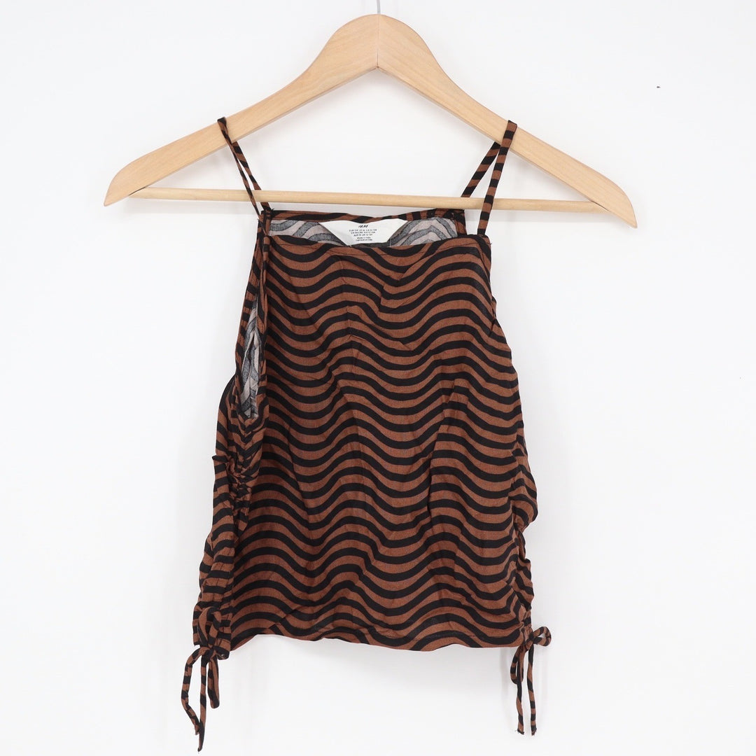 HM Conscious Choice Brown Black Wavy Stripe Ruched Side Crop Top Size 16