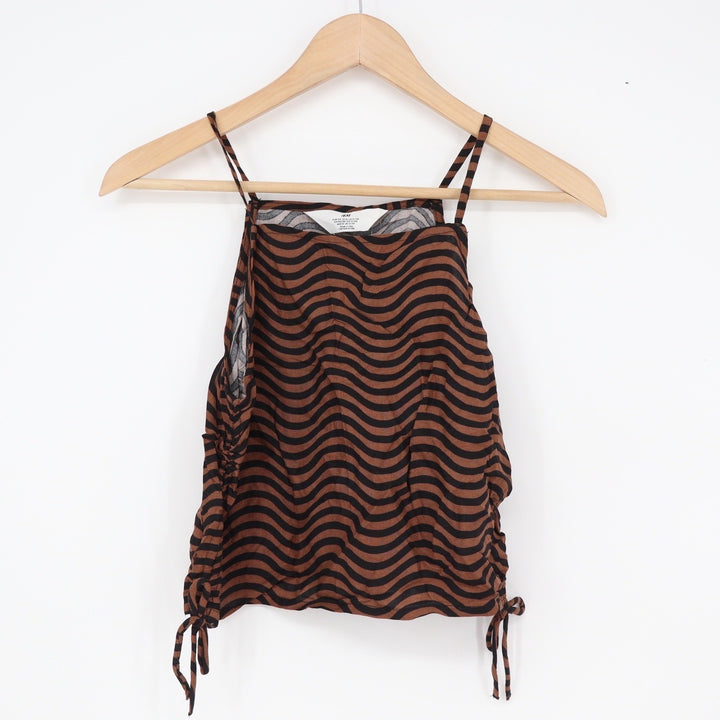 HM Conscious Choice Brown Black Wavy Stripe Ruched Side Crop Top Size 16
