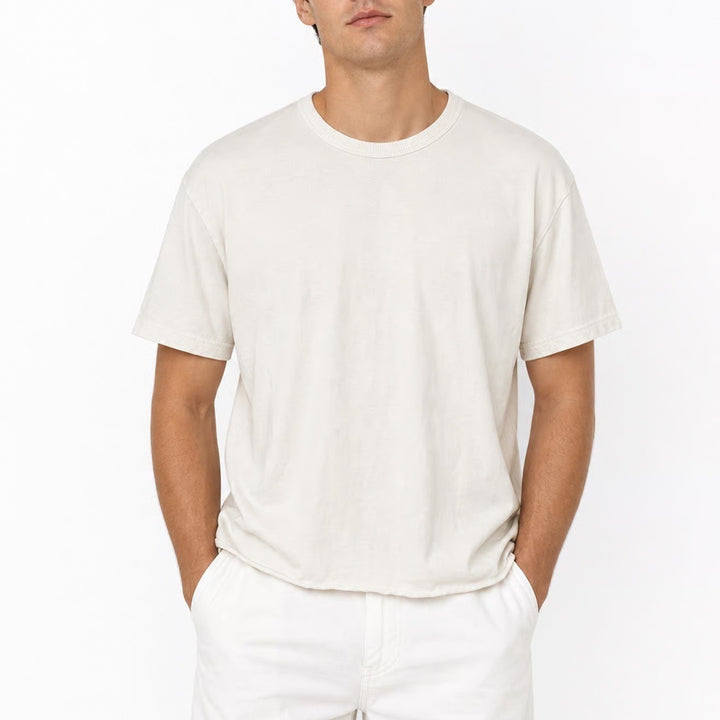Zara Mens Short Sleeve Crewneck T-Shirt Off White Cream Basic Knit Large