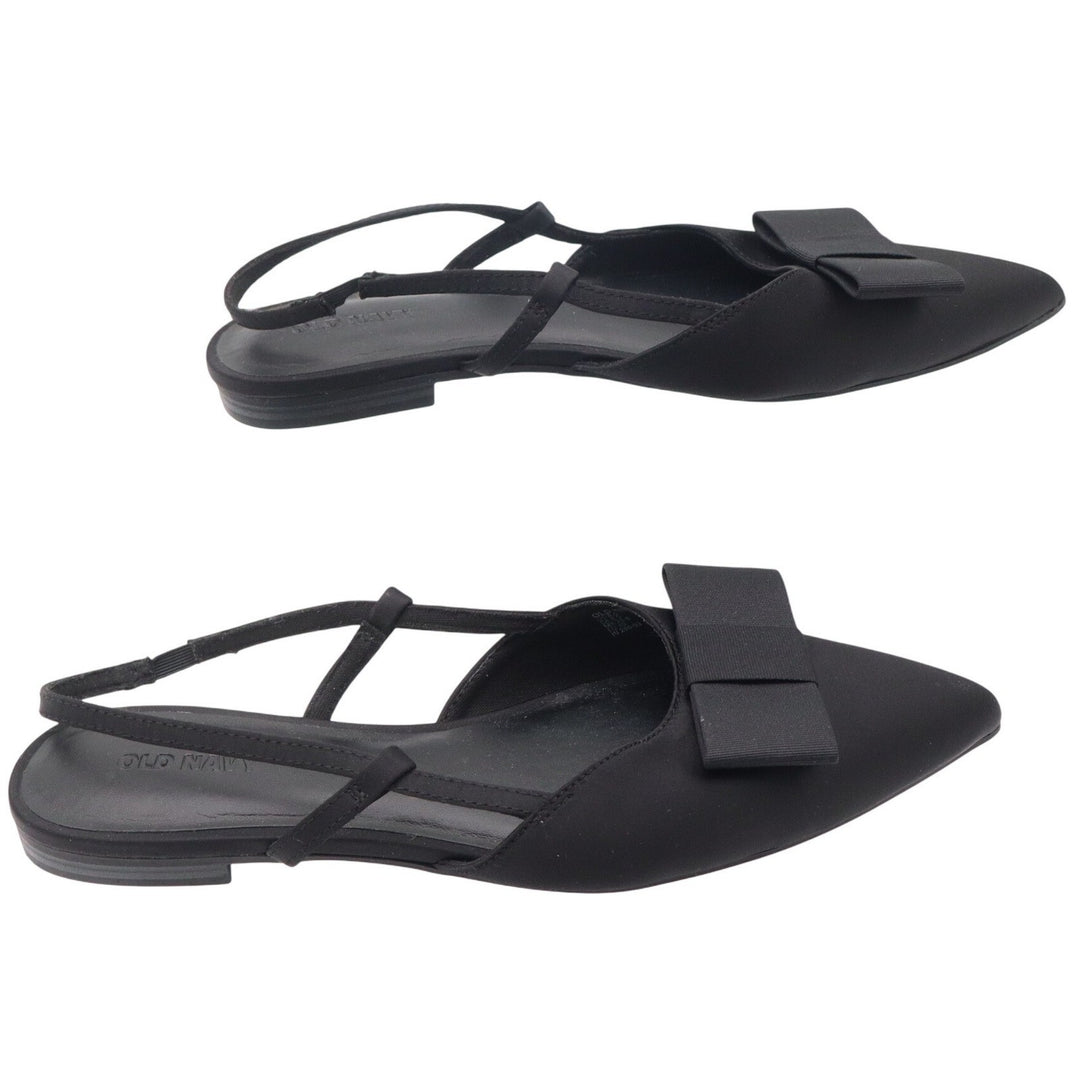 Old Navy Womens Black Satin Pointed Toe Bow Slingback Flats Size 8.5