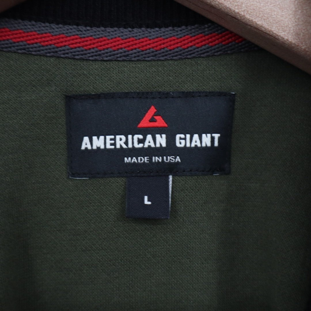 American Giant French Rib T-Shirt Mens L Deep Olive Black Cotton Raglan Sleeve