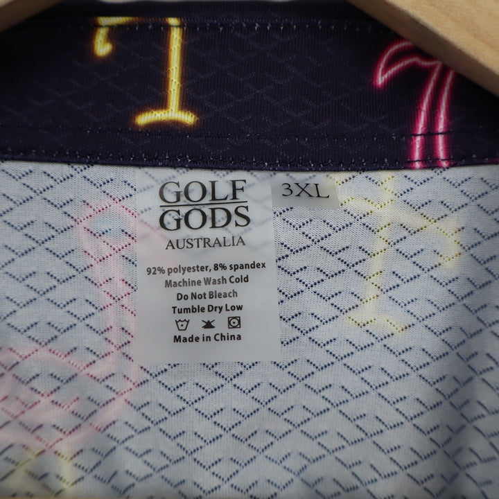 Golf Gods Polo Shirt Mens 3XL Blue Stretch Flamingo Print Short Sleeve Pullover