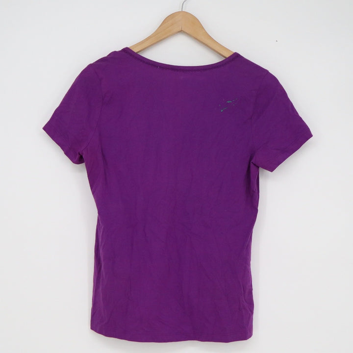 Covington Sport Womens Purple Cotton Henley Short Sleeve V-Neck Top SP