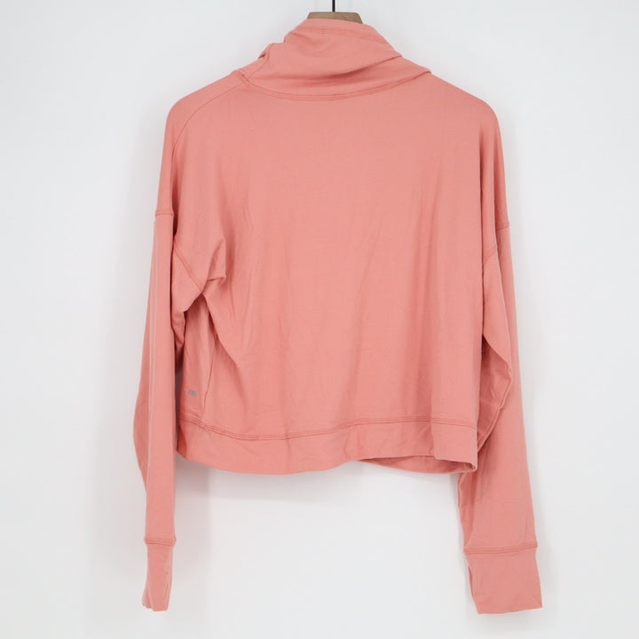 Marika Crop Sweatshirt Womens Blush Fleece Drawstring Neck Thumb Hole Sleeve