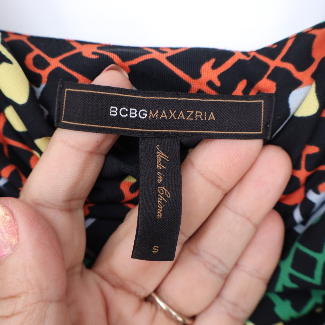 BCBGMAXAZRIA Dress Women's S Black Geometric Cowl Neck Excellent
