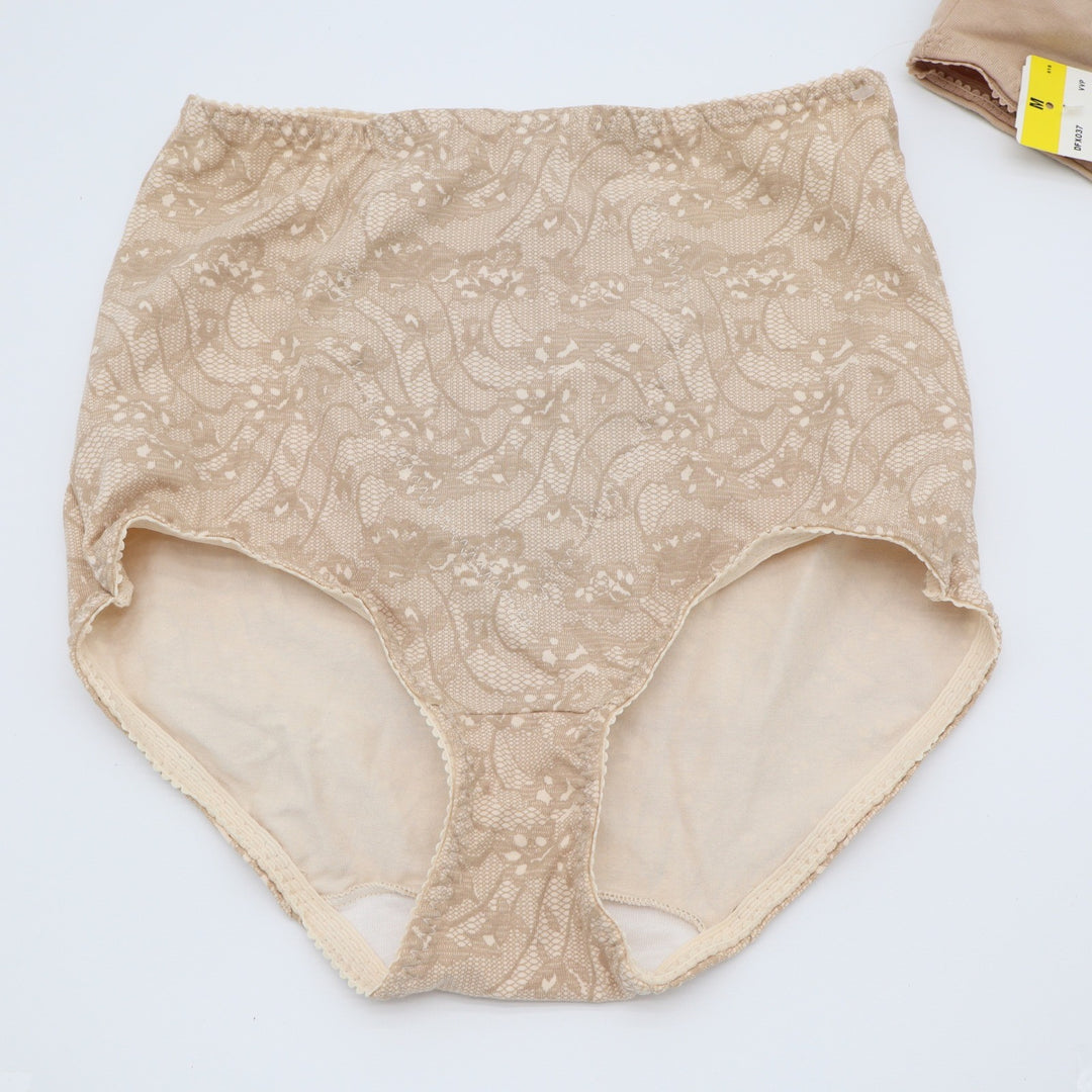 Nude Beige Floral Lace High Waist Brief Panties Cotton Blend DFX037 Size M