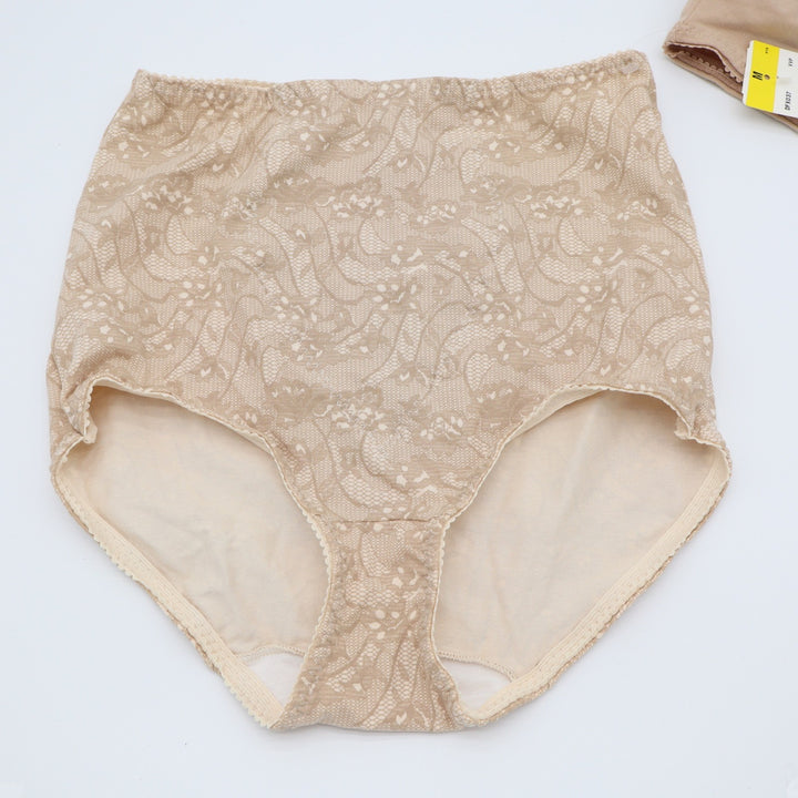 Nude Beige Floral Lace High Waist Brief Panties Cotton Blend DFX037 Size M