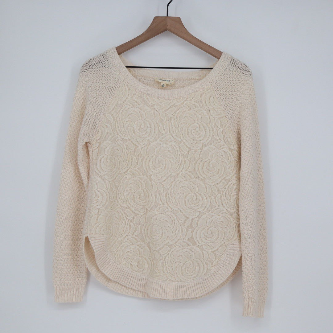 XOXO MASER Cream Floral Lace Knit Sweater Top Womens Medium