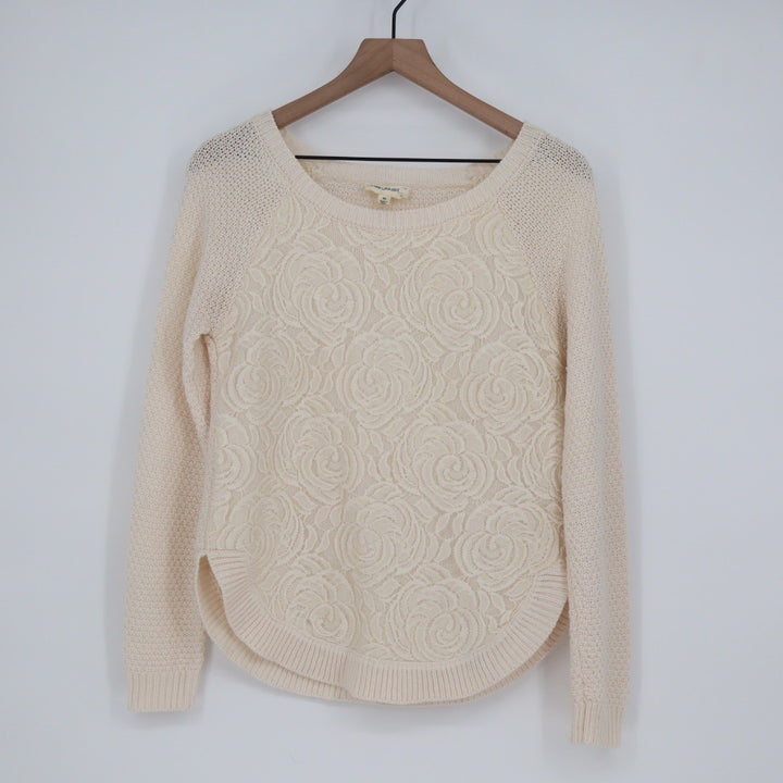 XOXO MASER Cream Floral Lace Knit Sweater Top Womens Medium